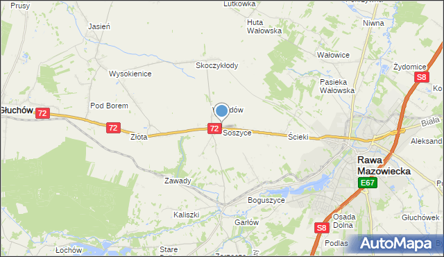 mapa Soszyce, Soszyce gmina Rawa Mazowiecka na mapie Targeo